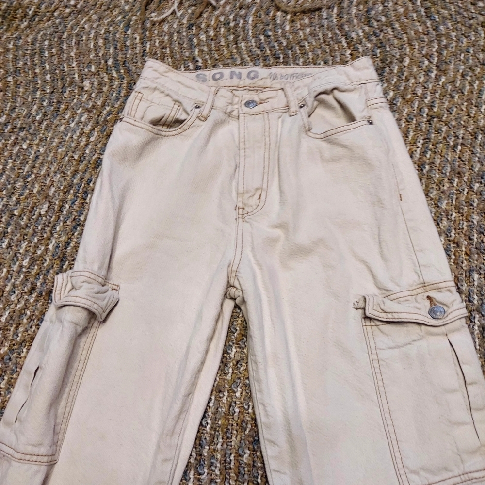 S.O.N.G. 90s Boyfriend Cargo Jean Tan 100% Cotton‎ Size 7/28 Skater Streetwear